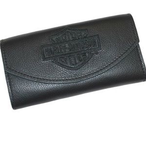 Harley-Davidson Women's Trifold Black Leather Organizer Clutch Wallet